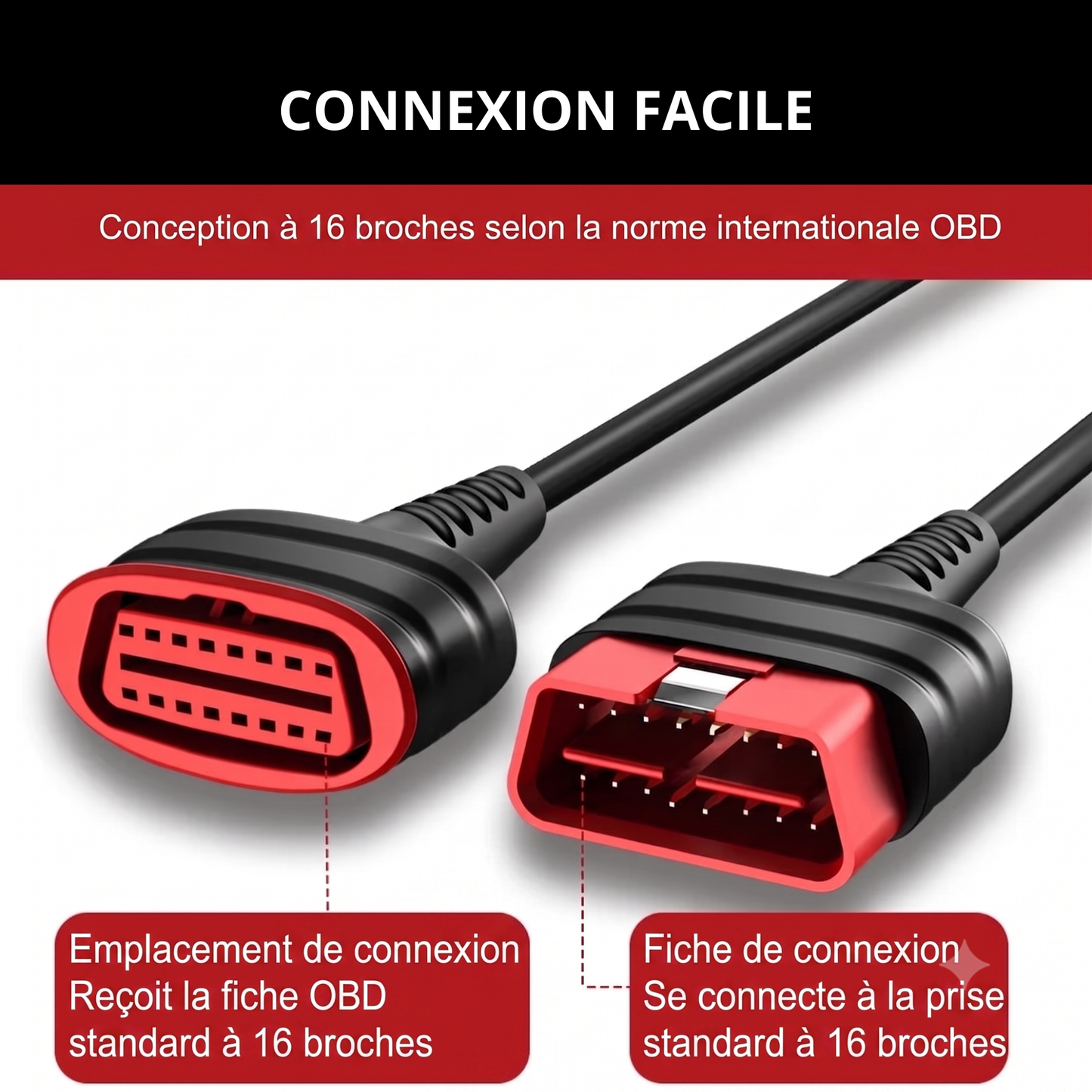 Câble d'Extension OBD2 Flexible Mâle/Femelle (60 cm) - Protection Diagnostic